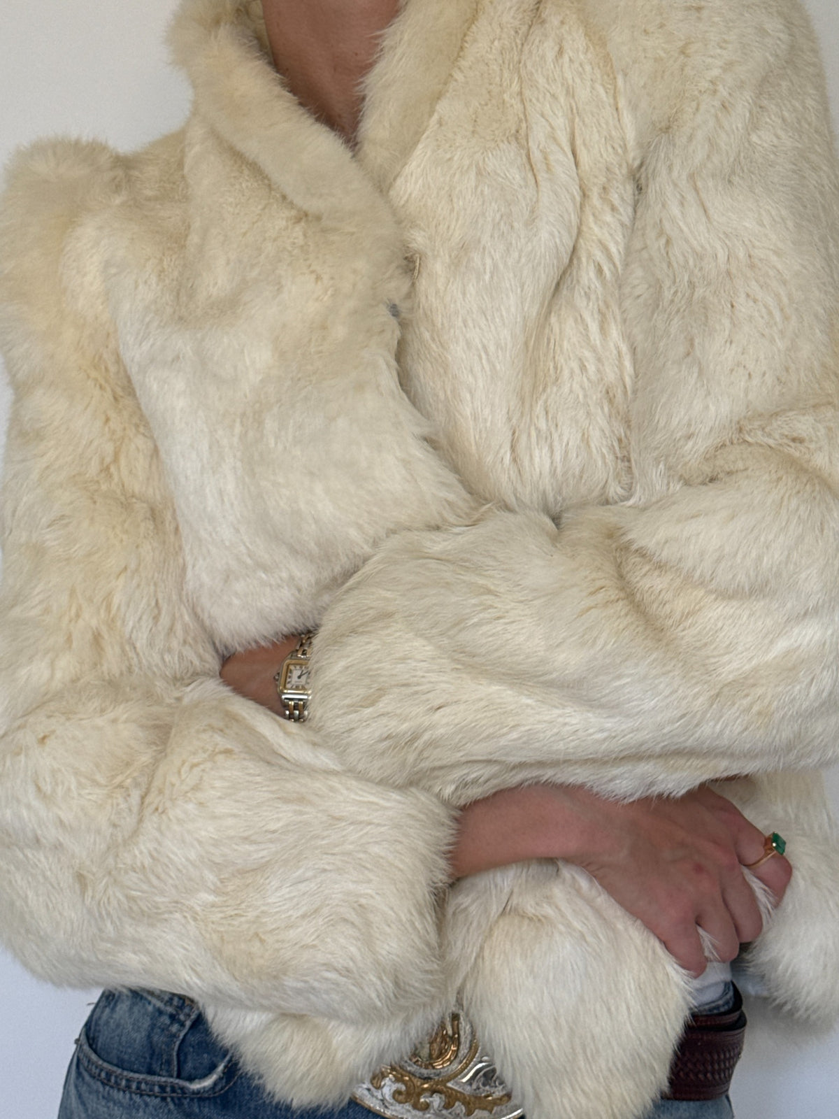 Vintage ivory real fur jacket sleeve detail