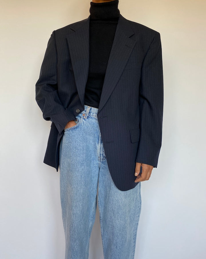 VINTAGE PINSTRIPED NAVY BLAZER 1656