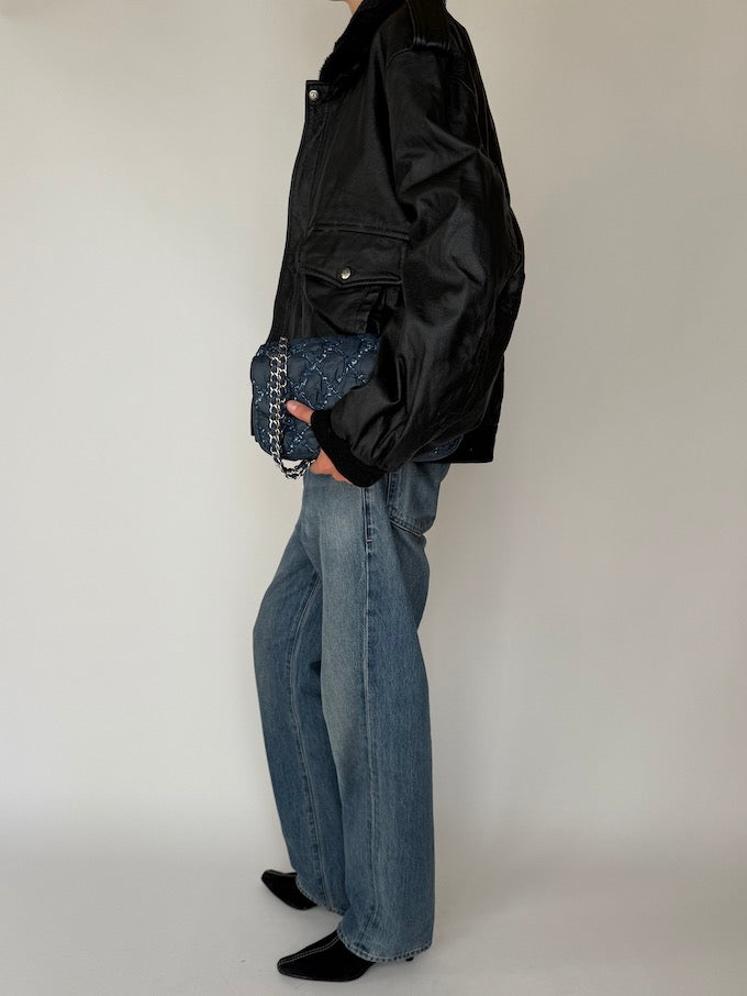 Vintage Oversized Leather Jacket In Black 5424