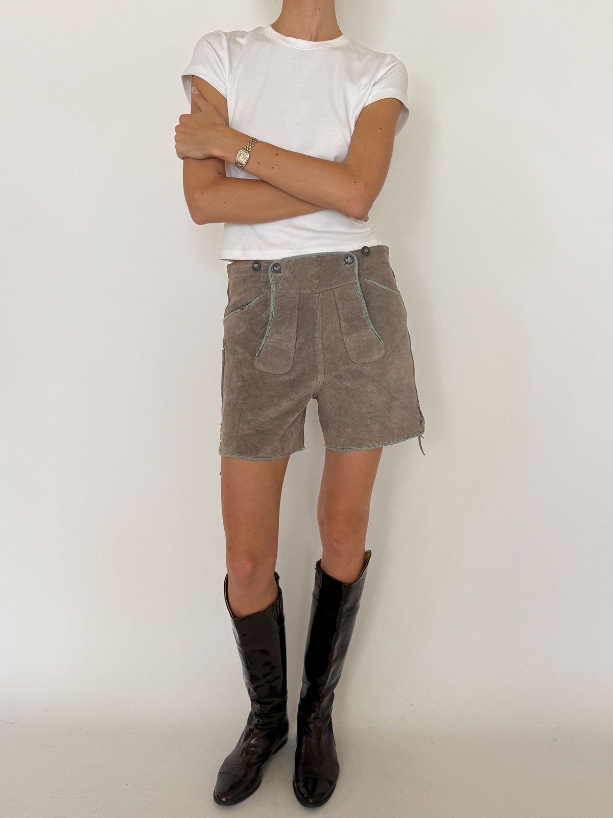 Vintage western suede leather shorts view 2