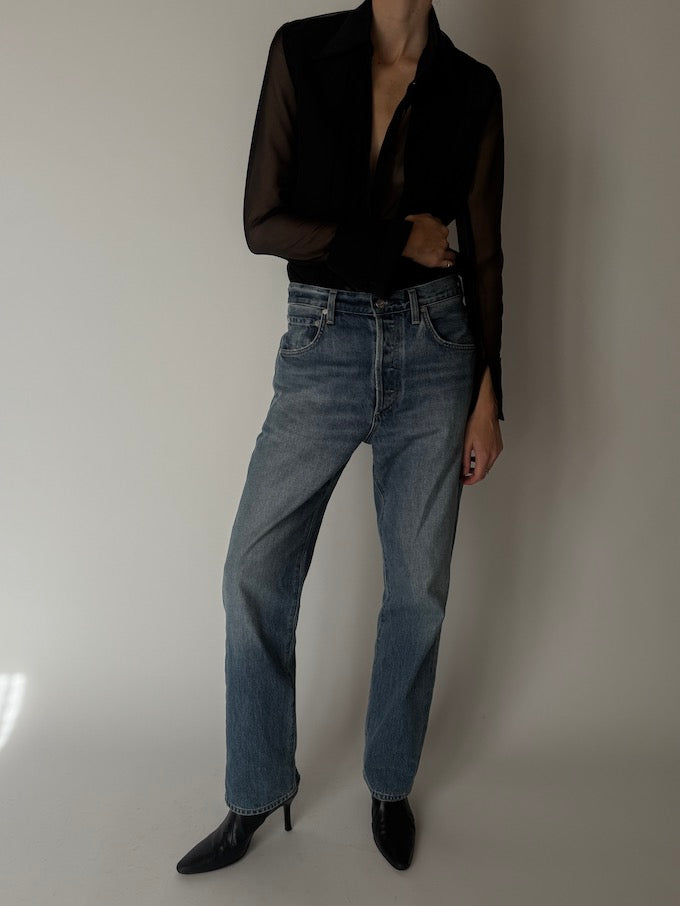 Vintage Sheer Black Button-Up Blouse 6658