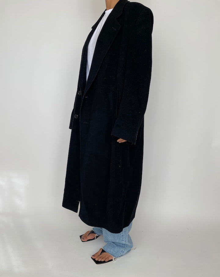 VINTAGE BLACK CASHMERE BLENDED LONG COAT 2449