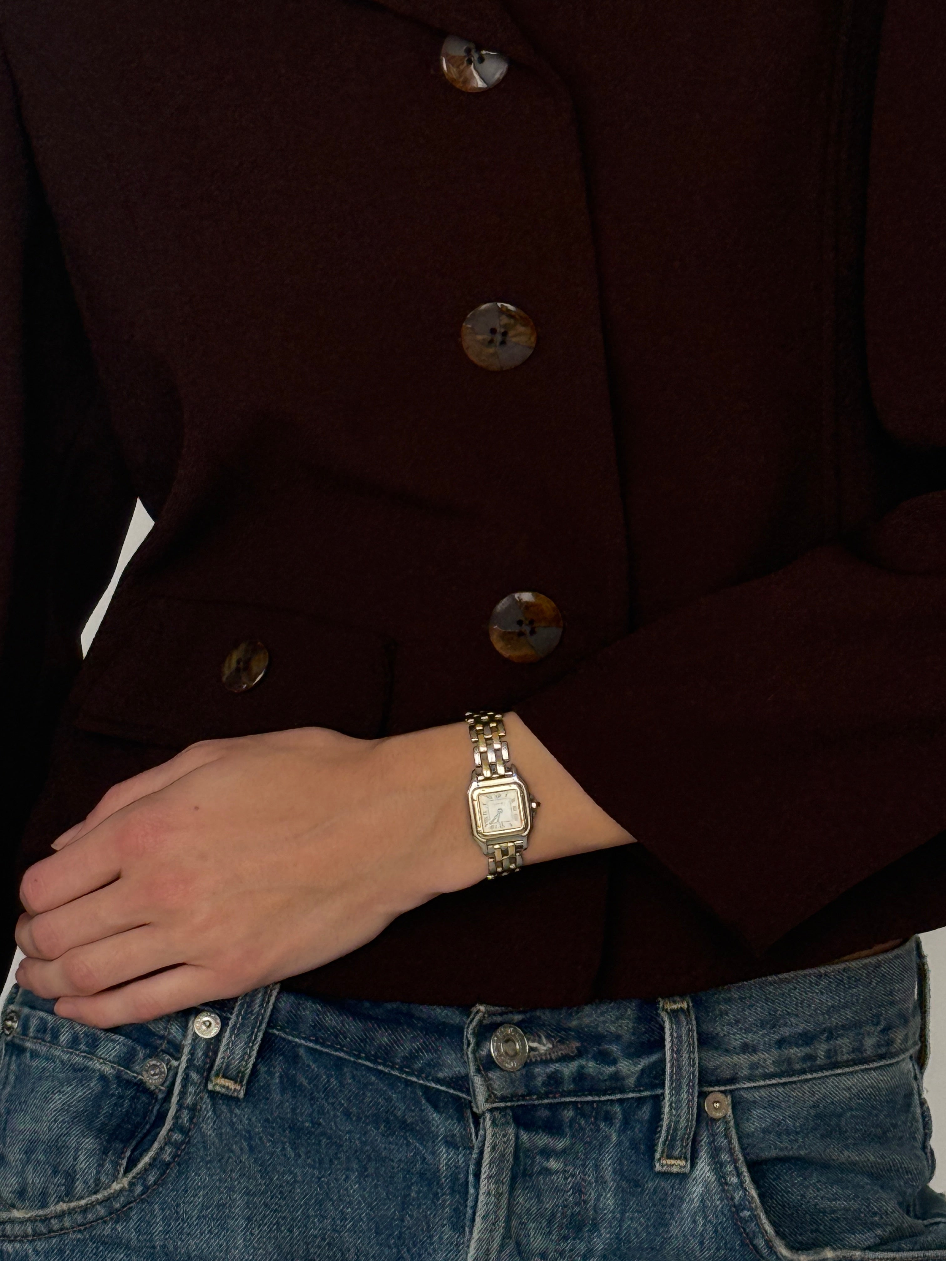 Vintage Cropped Blazer With Attached Scarf Dark Brown