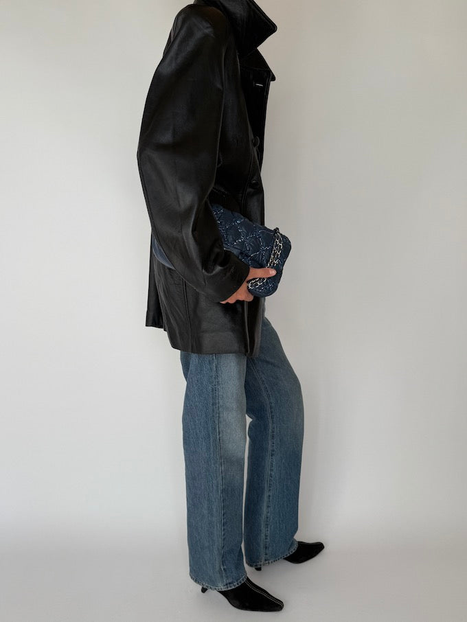 Vintage Double-Breasted Leather Jacket Black 5725