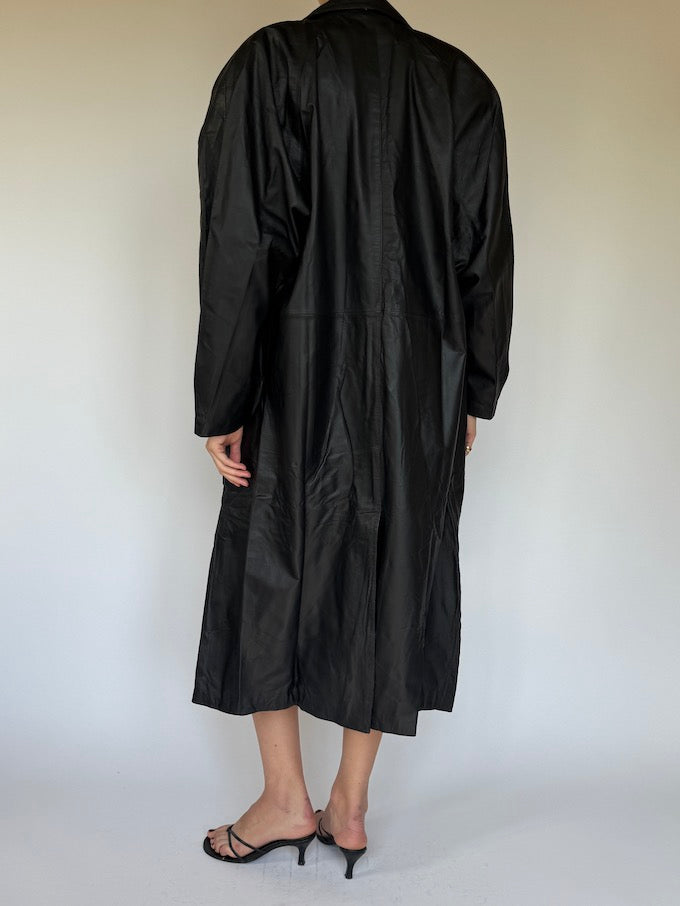 Vintage Long Leather Jacket Black 6349