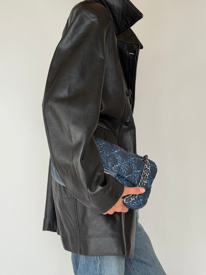 Vintage Double-Breasted Leather Jacket Black 5725