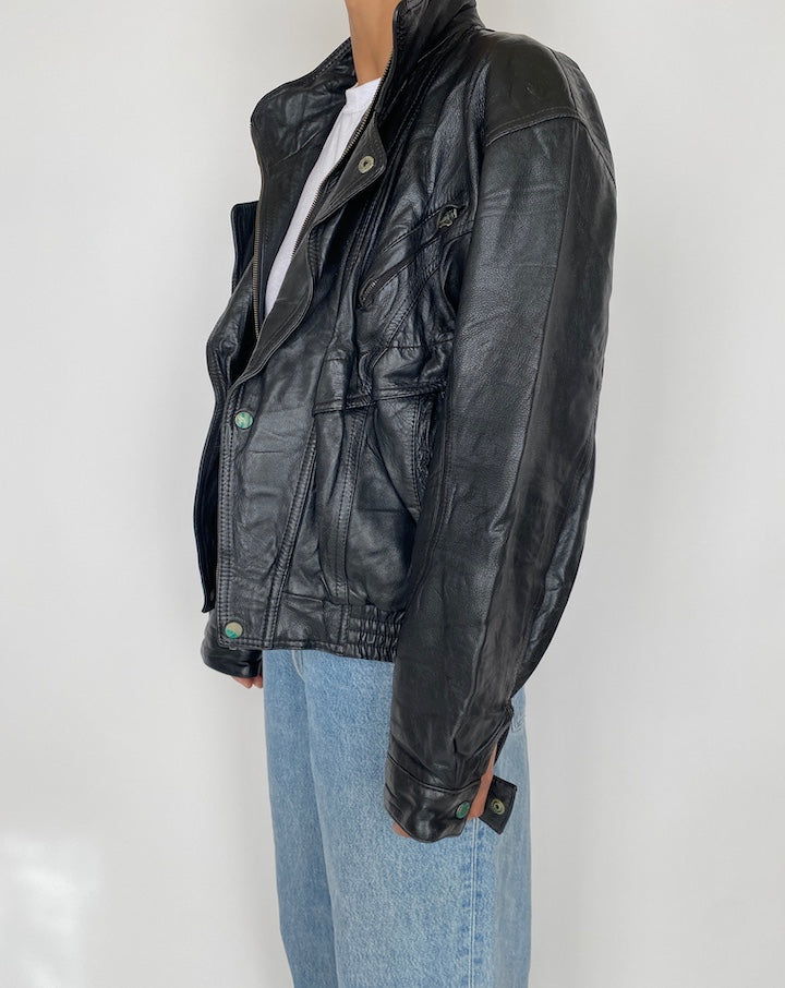 VINTAGE BLACK BOXY LEATHER JACKET 2452