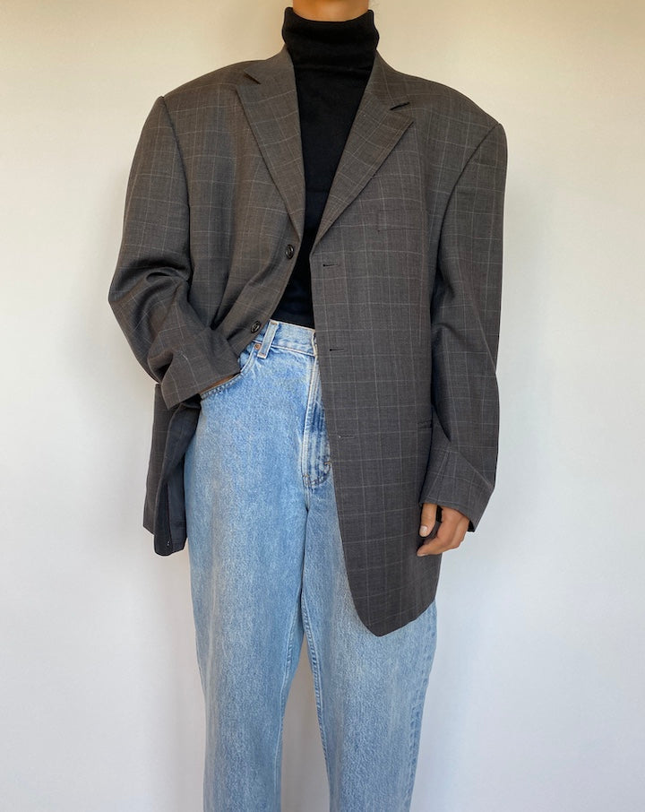 VINTAGE OVERSIZED GREY CHECKED BLAZER 1662