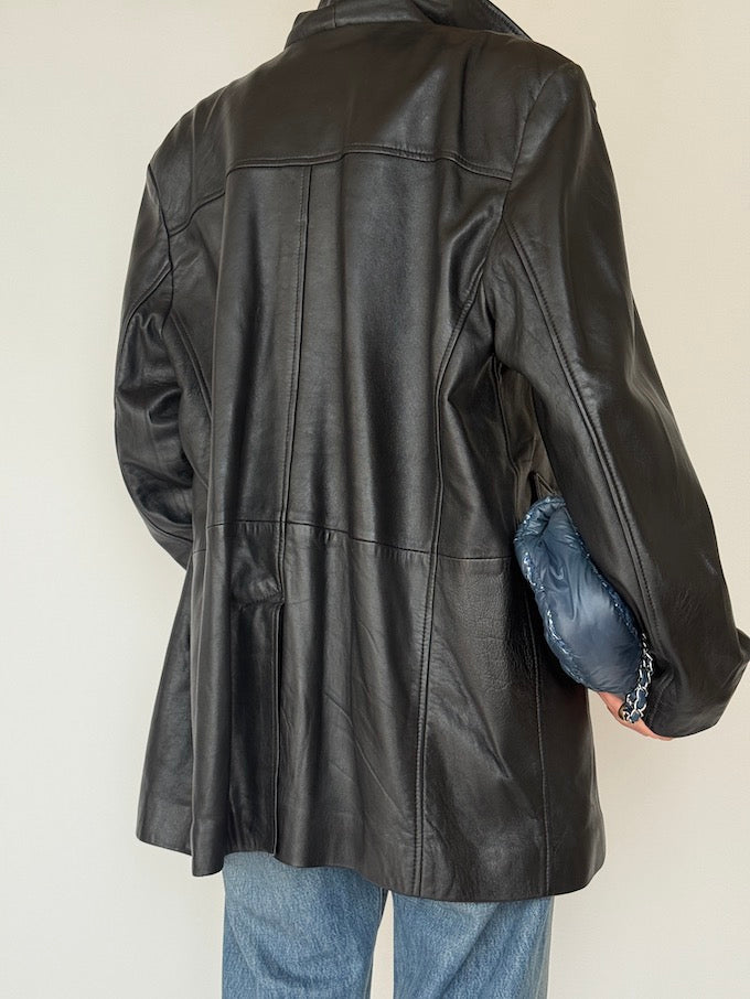 Vintage Double-Breasted Leather Jacket Black 5725