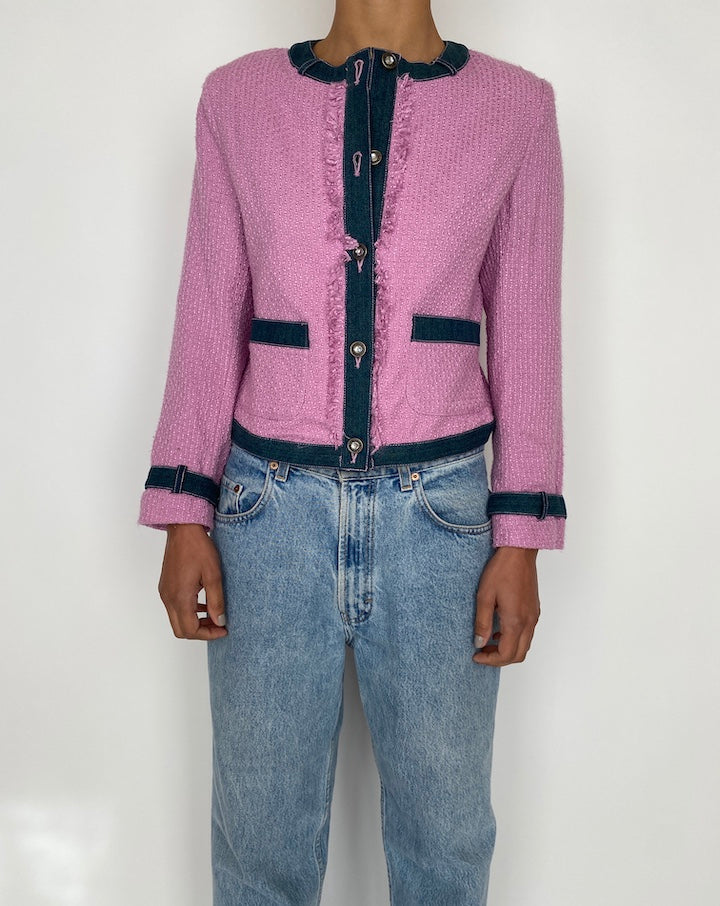 VINTAGE TWEED PINK AND DENIM BLAZER 2454