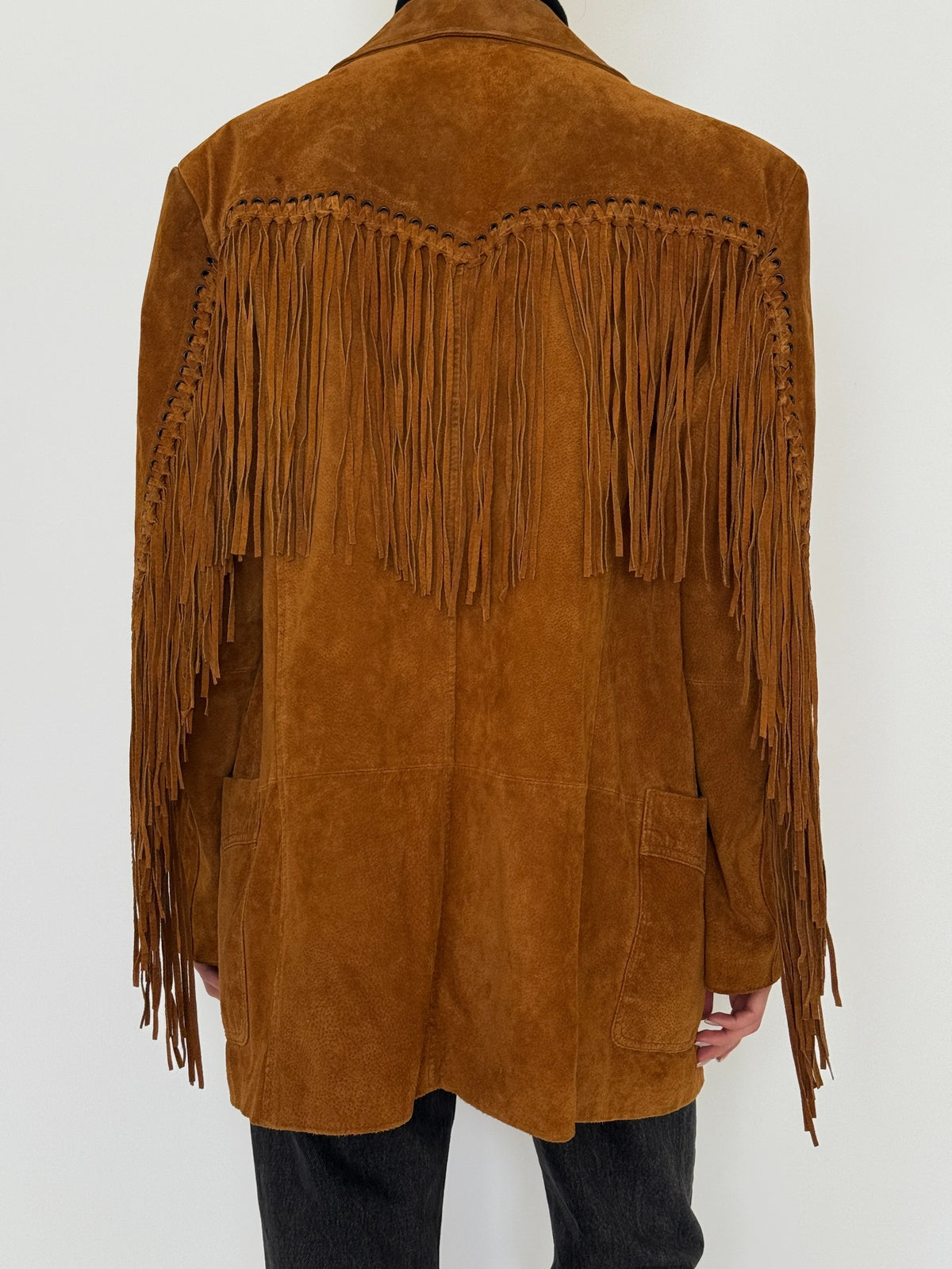 Vintage cognac suede fringe blazer