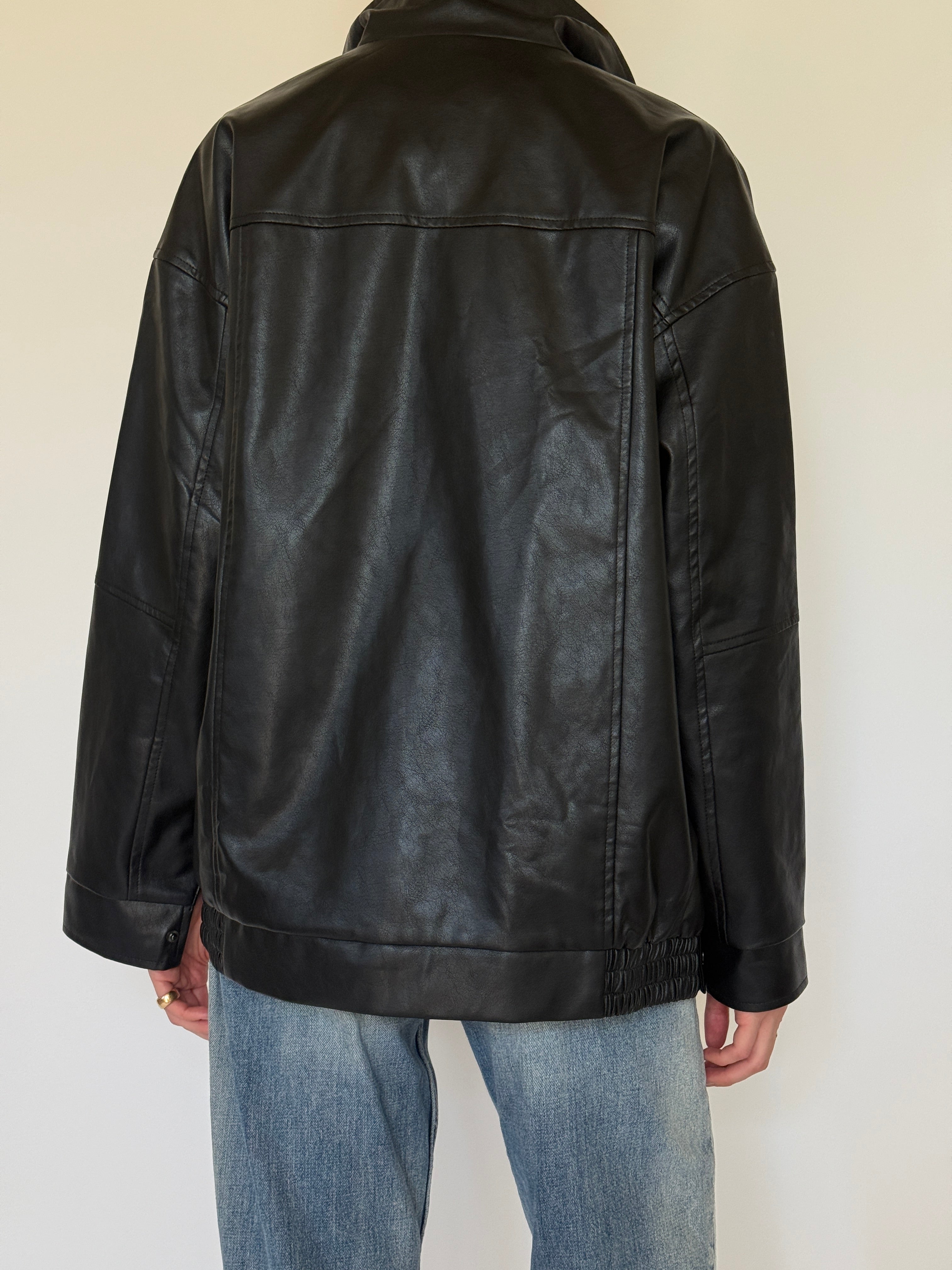Vintage Faux Leather Zip Jacket Black 7491