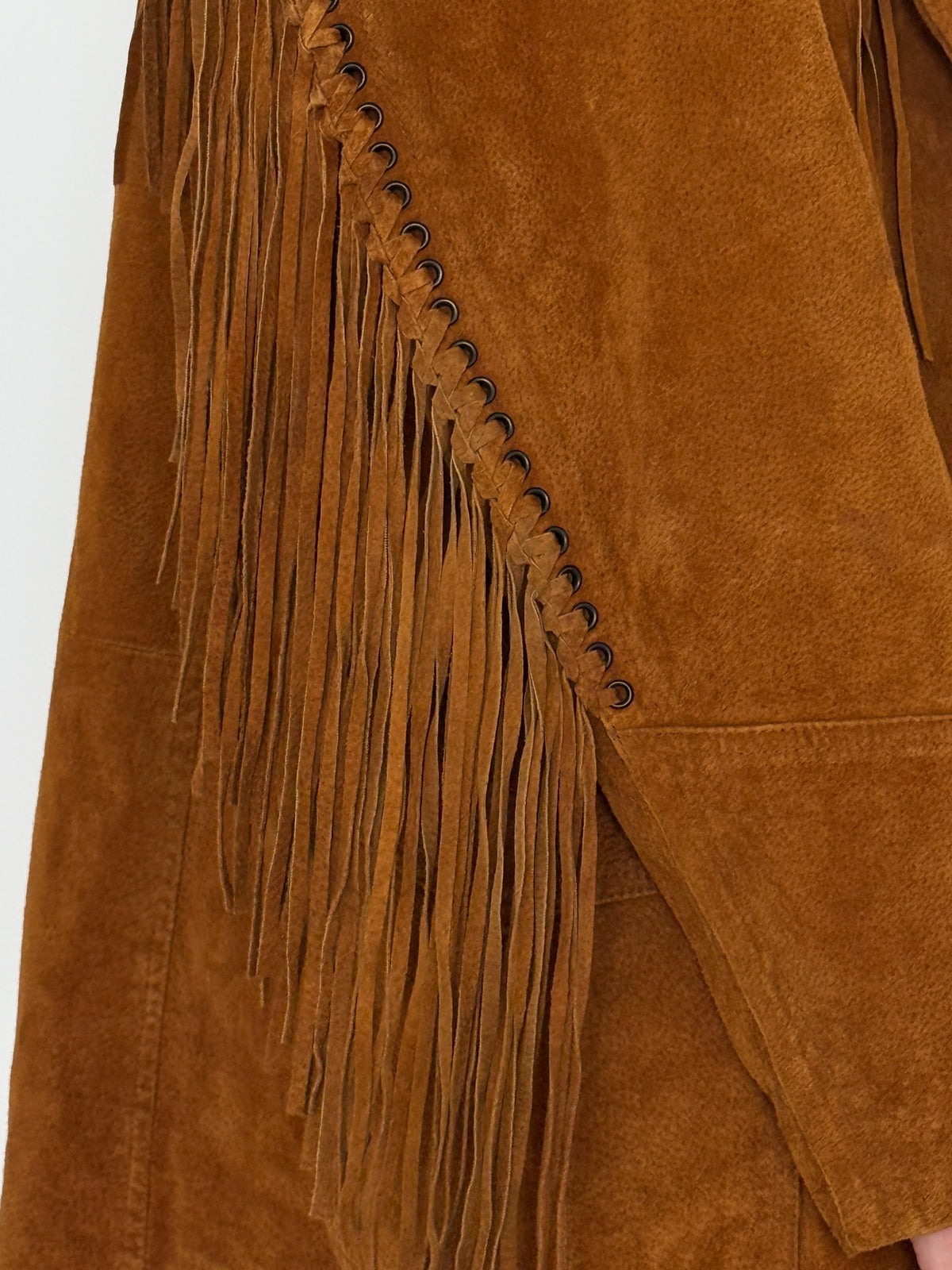Vintage cognac suede fringe blazer