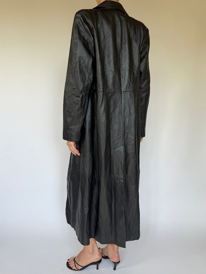 Vintage long leather jacket black 6351
