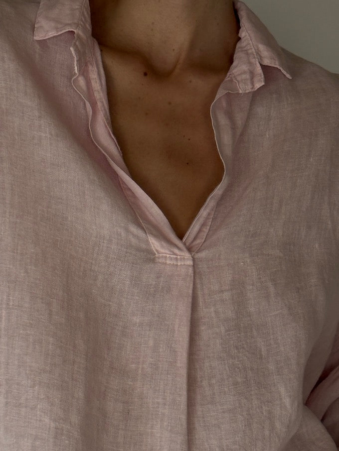 Vintage Linen Oversized Popover Shirt in Soft Pink 6663