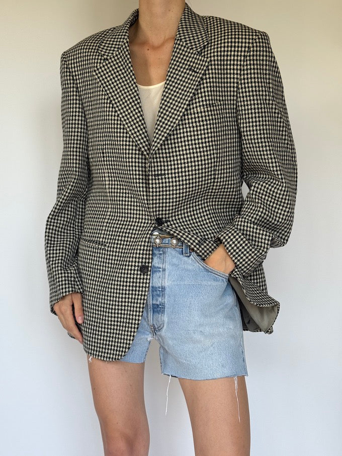 Vintage black and cream small checked blazer 6352