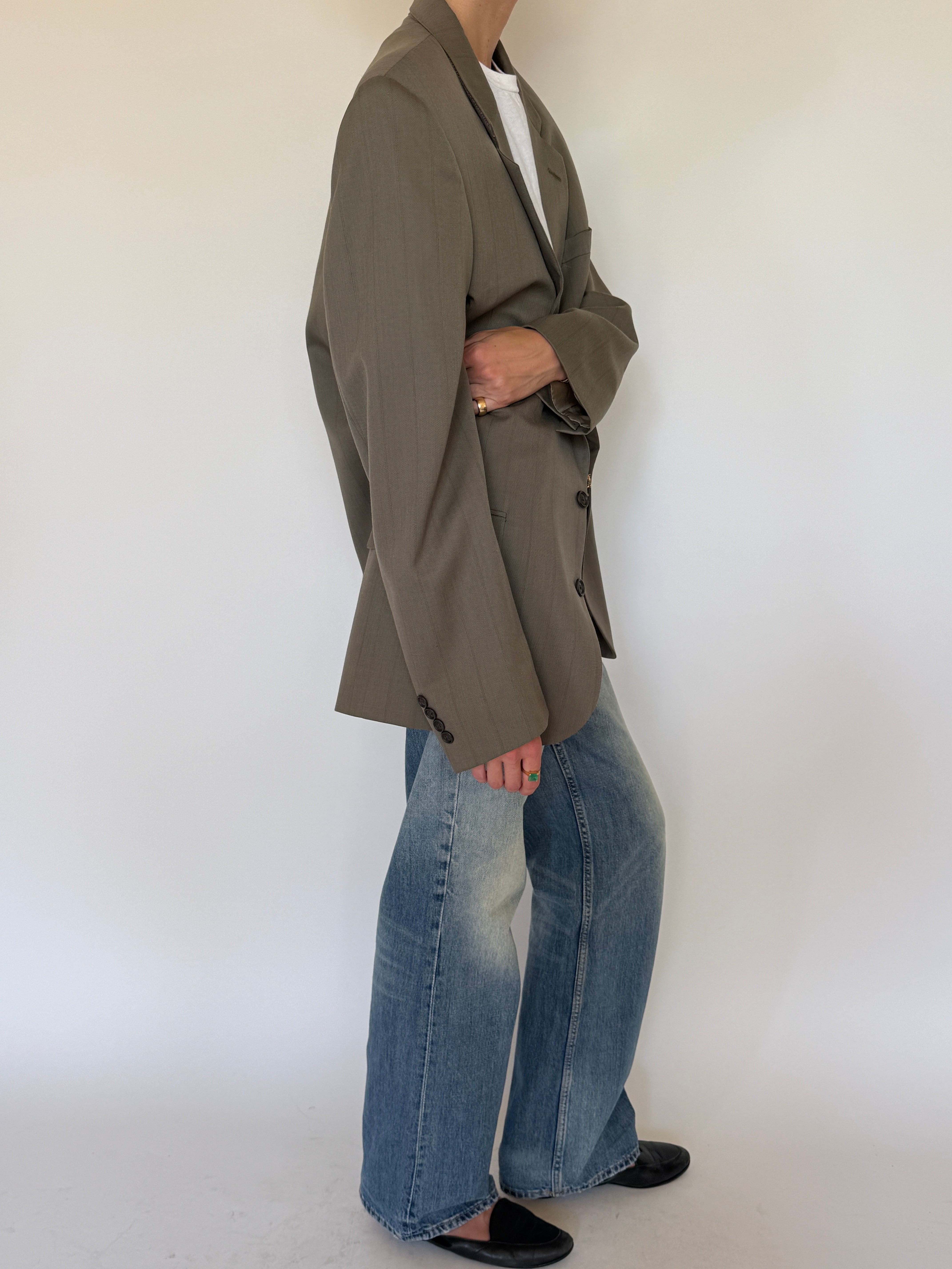Vintage Oversized Pinstripe Blazer Taupe 7515