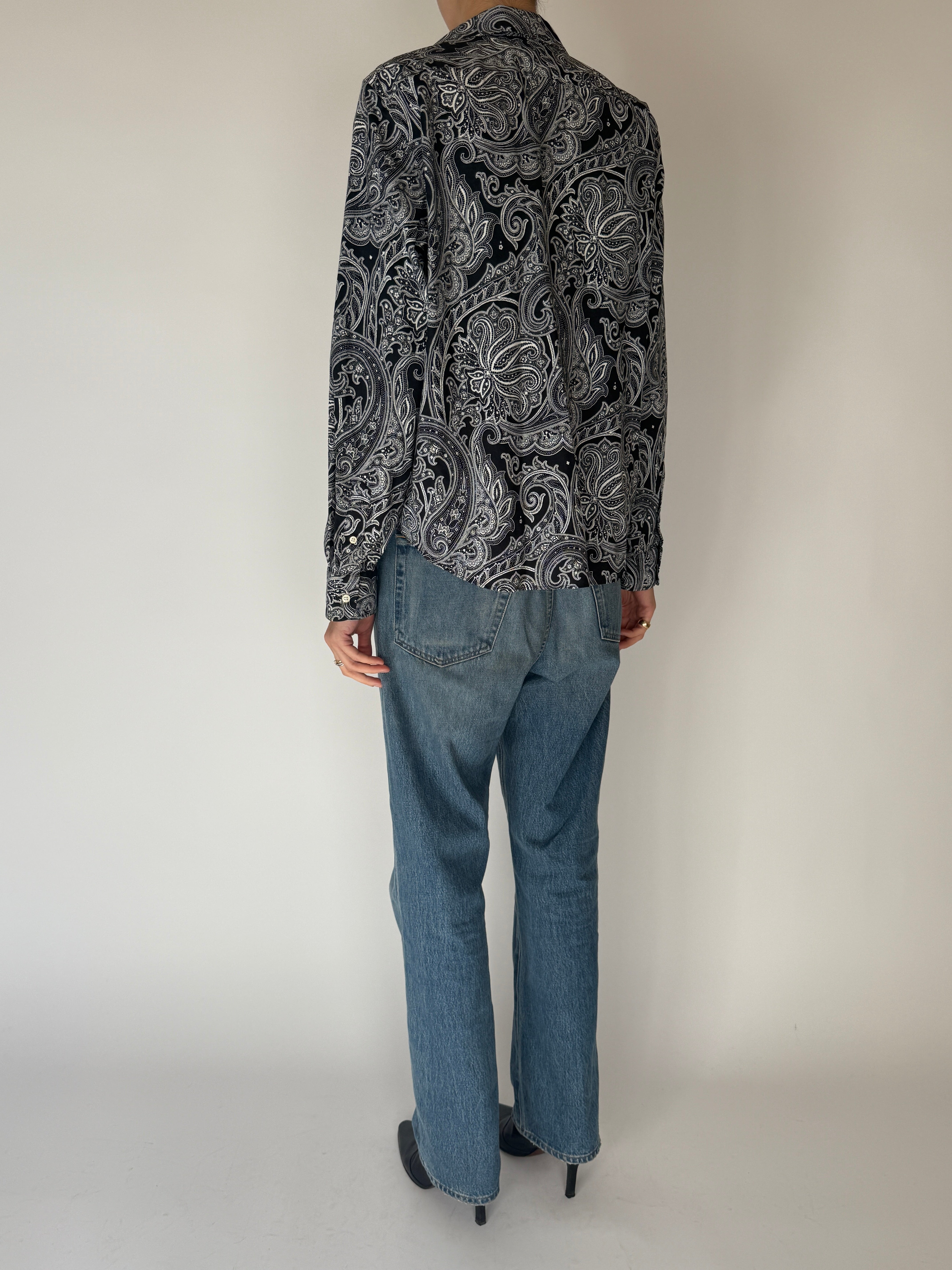 Vintage Ralph Lauren Paisley Button-Down Shirt Black & White 6665