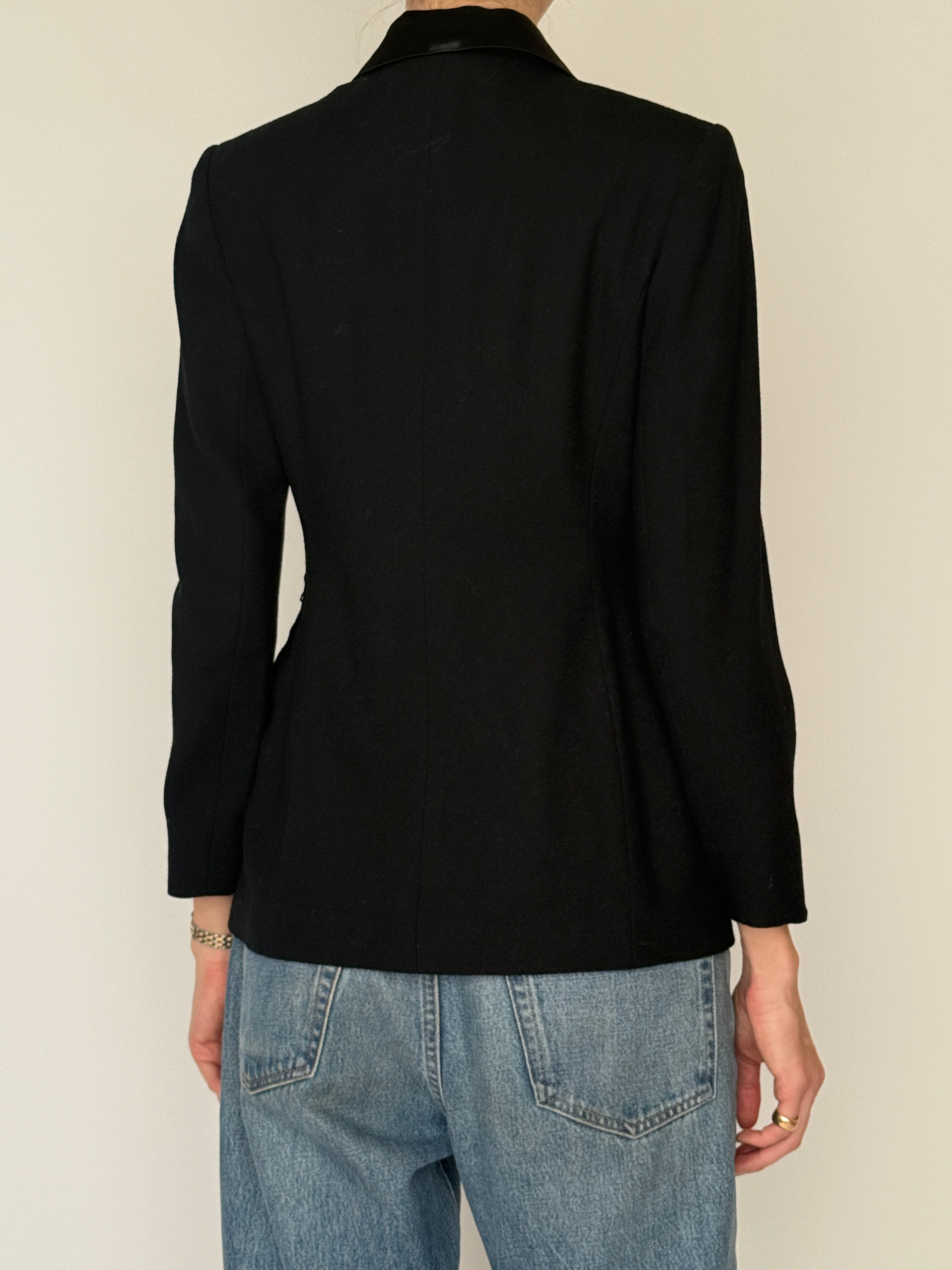 Vintage black wool blazer back view