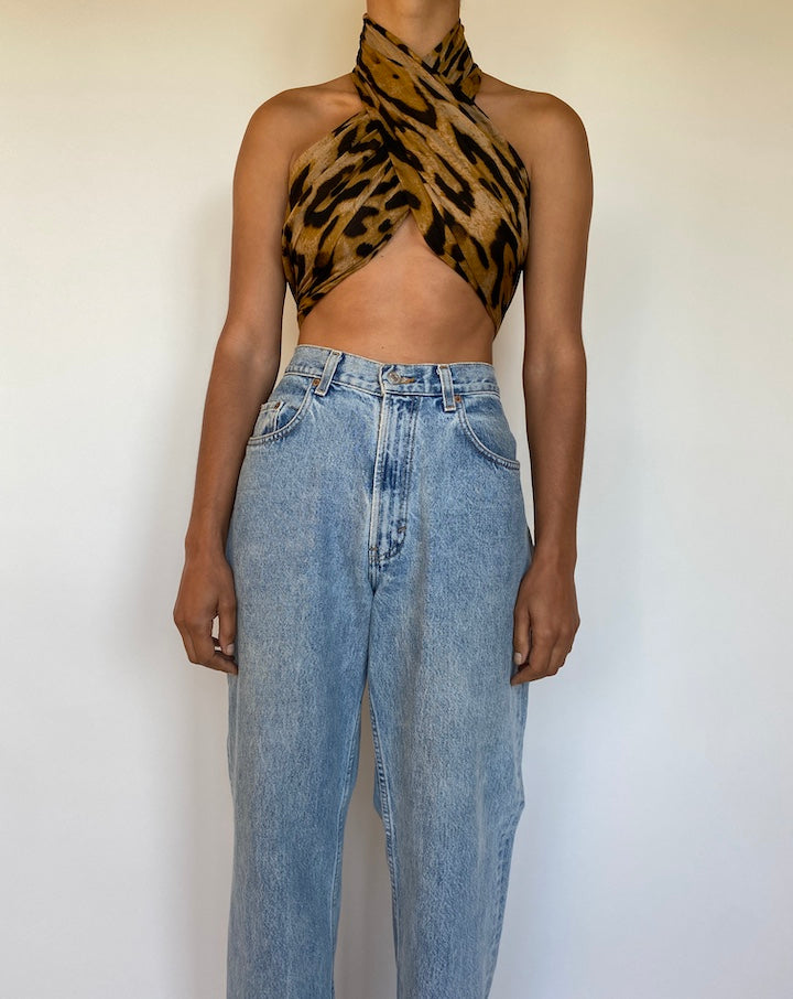 VINTAGE ANIMAL PRINTED SCARF TOP 1669