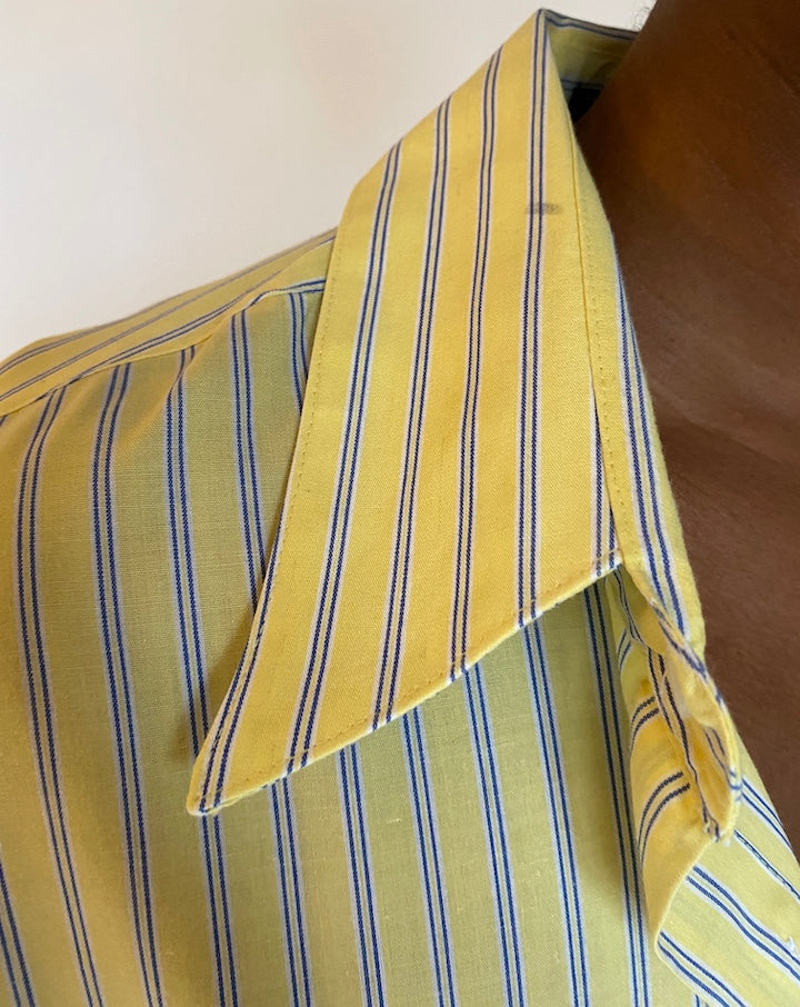VINTAGE OVERSIZED YELLOW AND BLUE PINSTRIPED SHIRT 4422