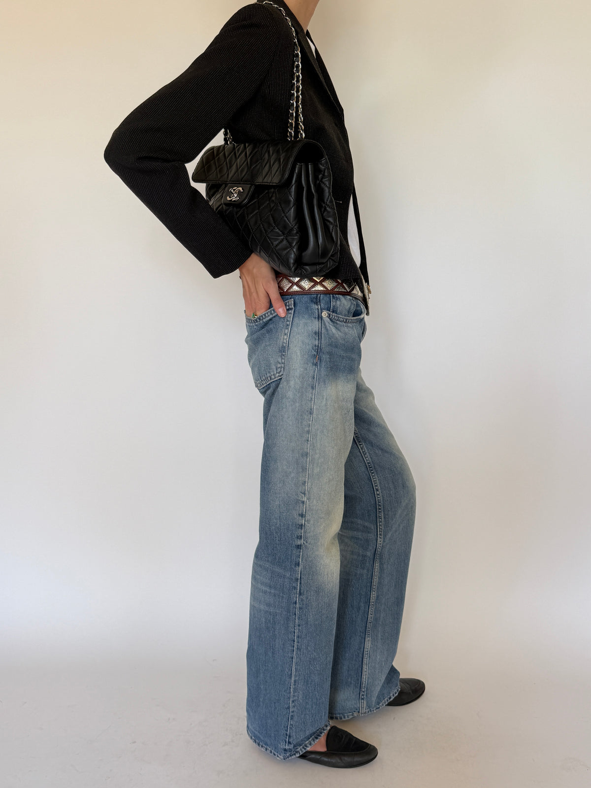 Vintage Fitted Textured Wool Blazer Black 6016