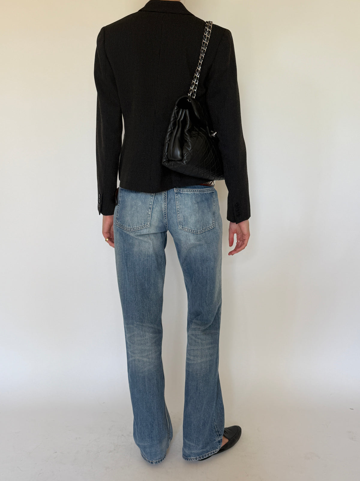 Vintage Fitted Textured Wool Blazer Black 6016