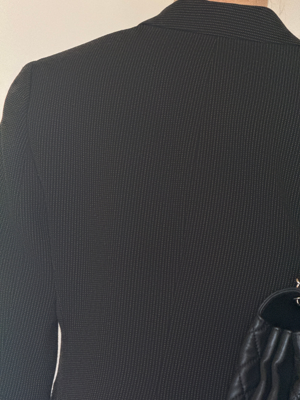 Vintage Fitted Textured Wool Blazer Black 6016