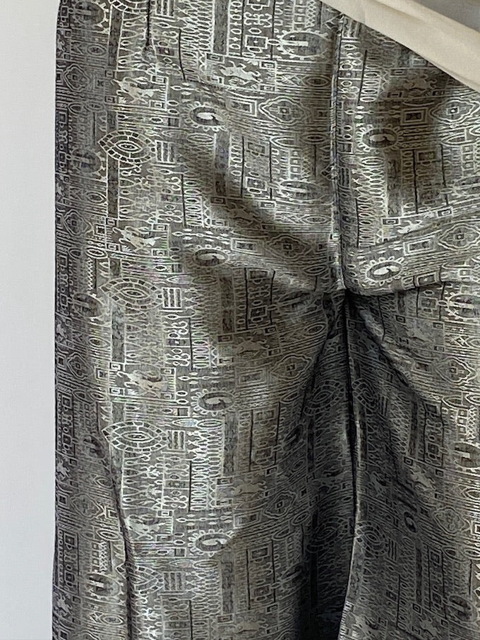 Vintage brocade Waist-Tie Wrap Pants silver metallic 4804