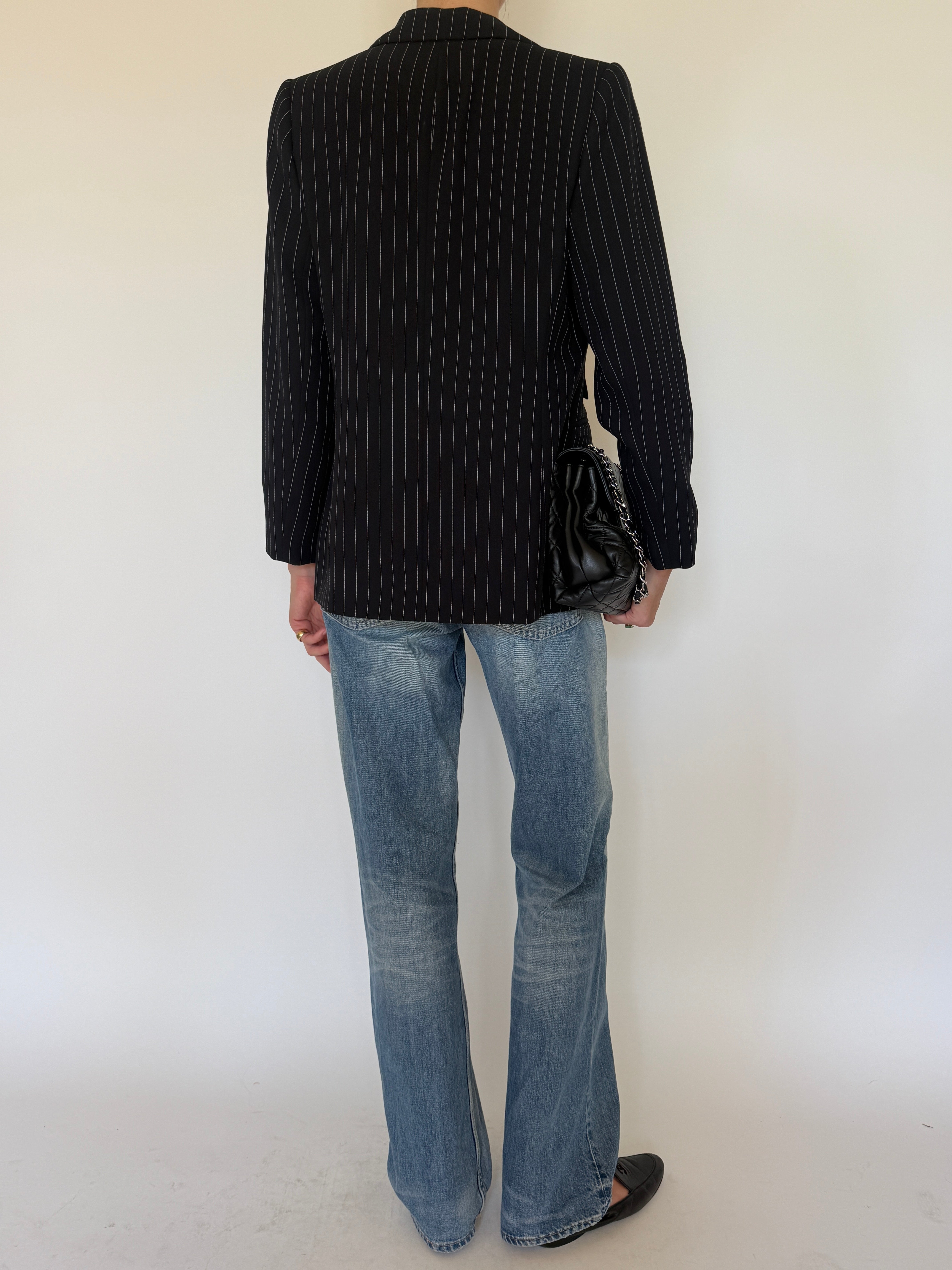 Vintage Pinstripe Blazer Black 6689