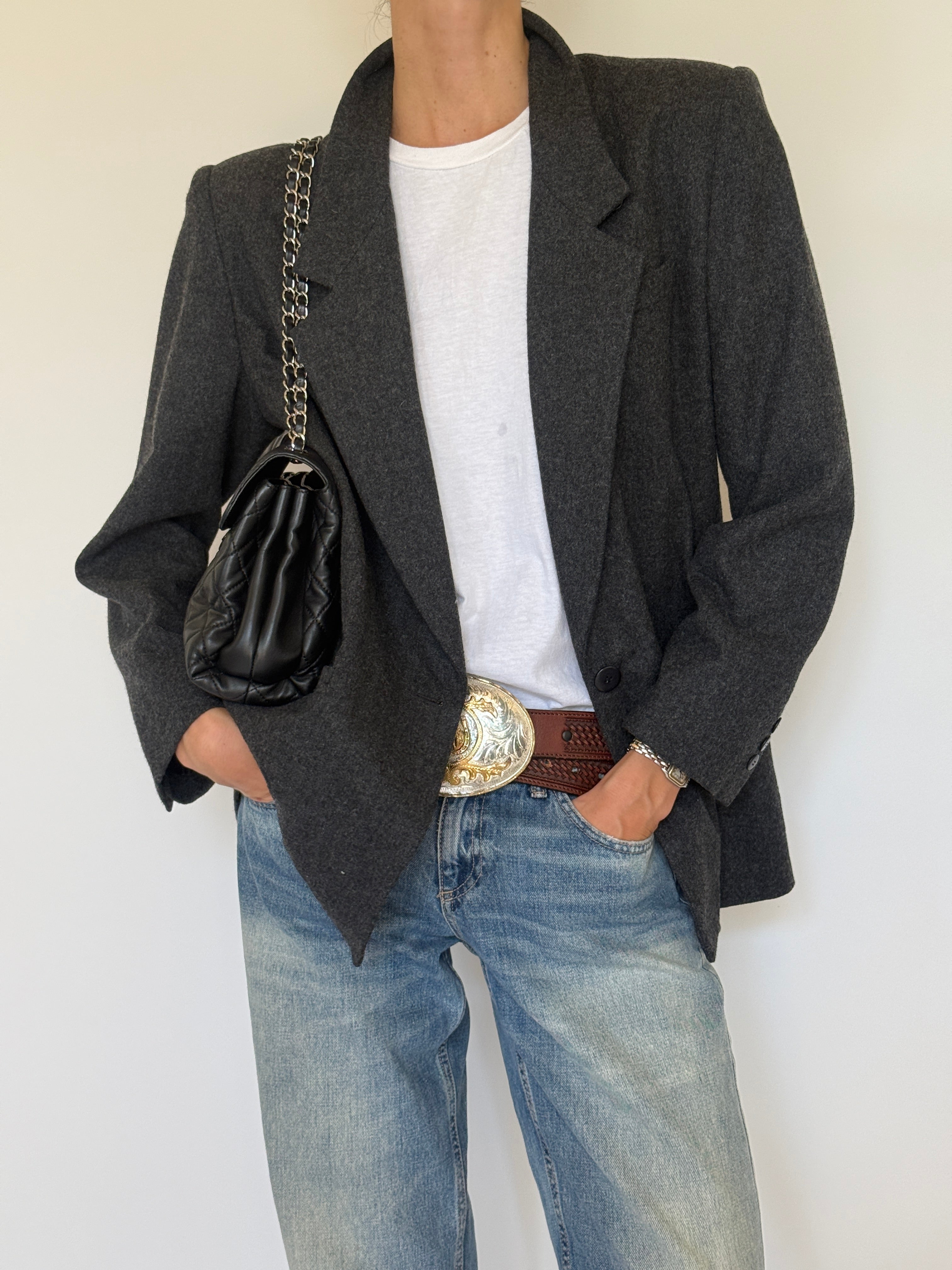 Vintage grey wool blazer front view
