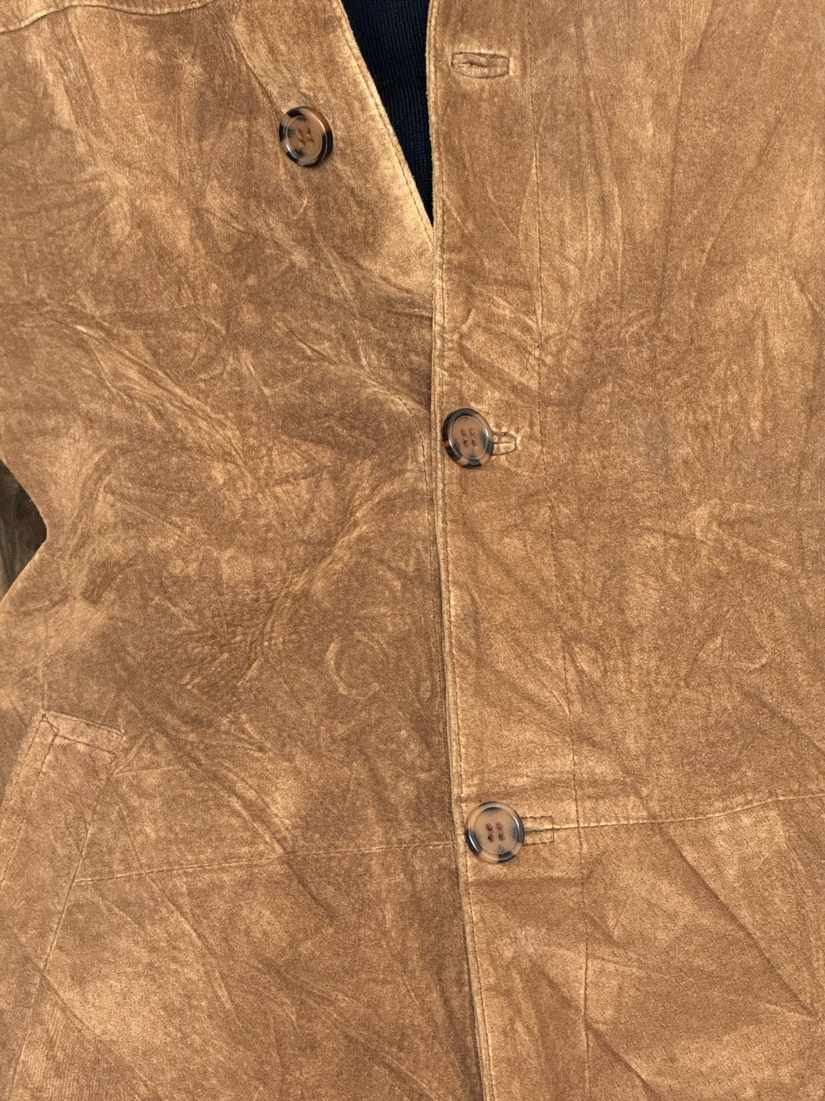 Vintage brown suede leather shirt jacket, front back and detail