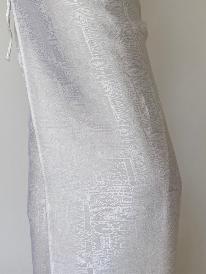 Vintage brocade Waist-Tie Wrap Pants white 4805