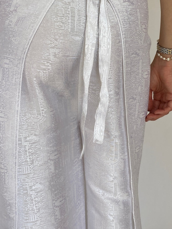 Vintage brocade Waist-Tie Wrap Pants white 4805