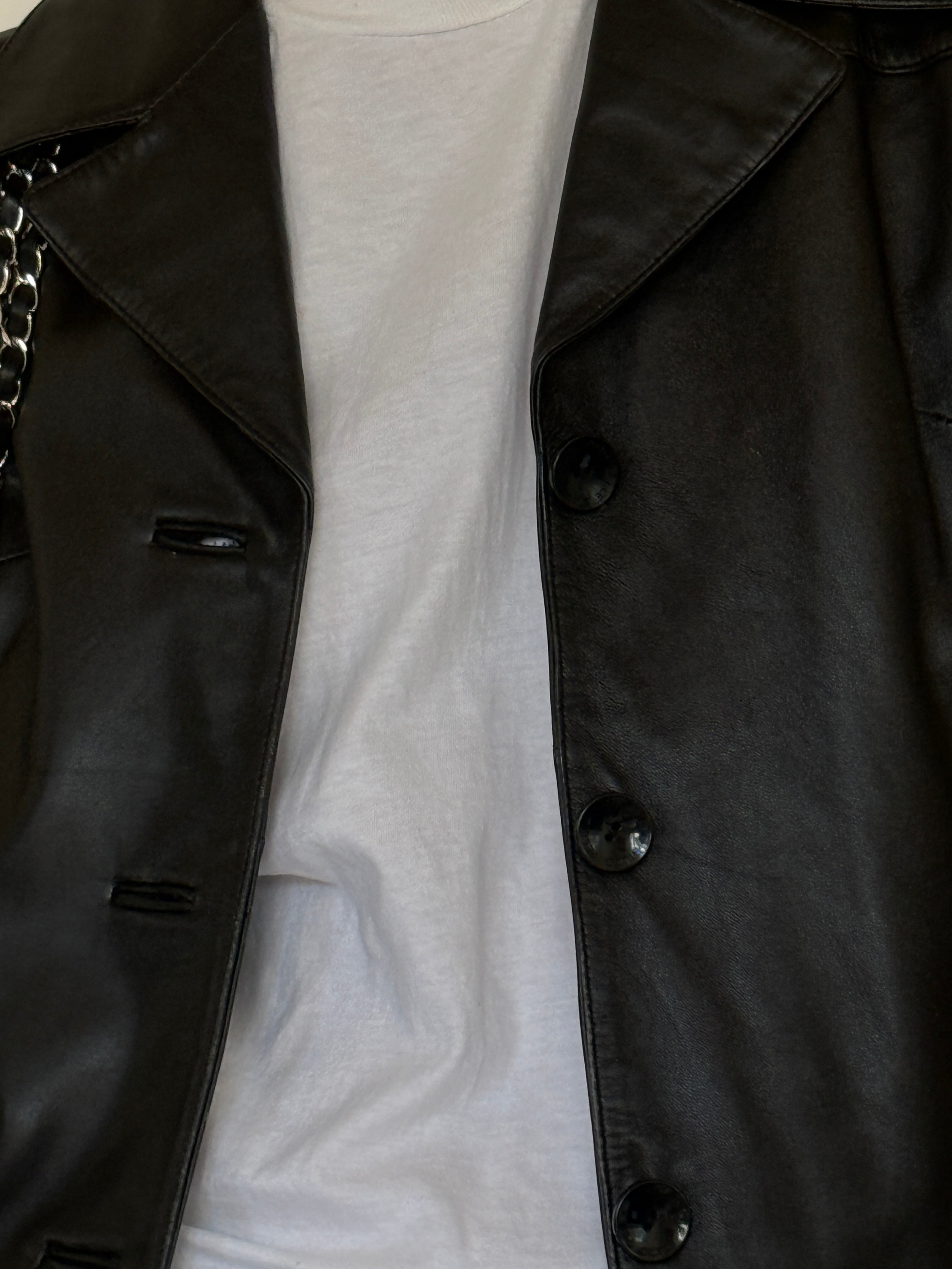 Vintage black leather fabric close-up