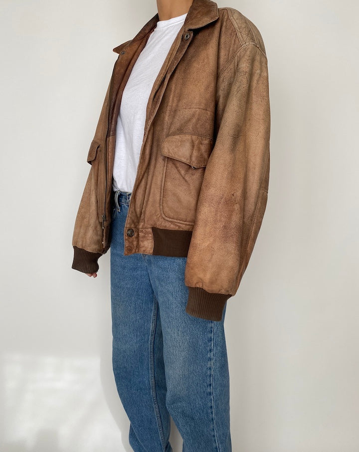 VINTAGE OVERSIZED BROWN LEATHER JACKET 2465