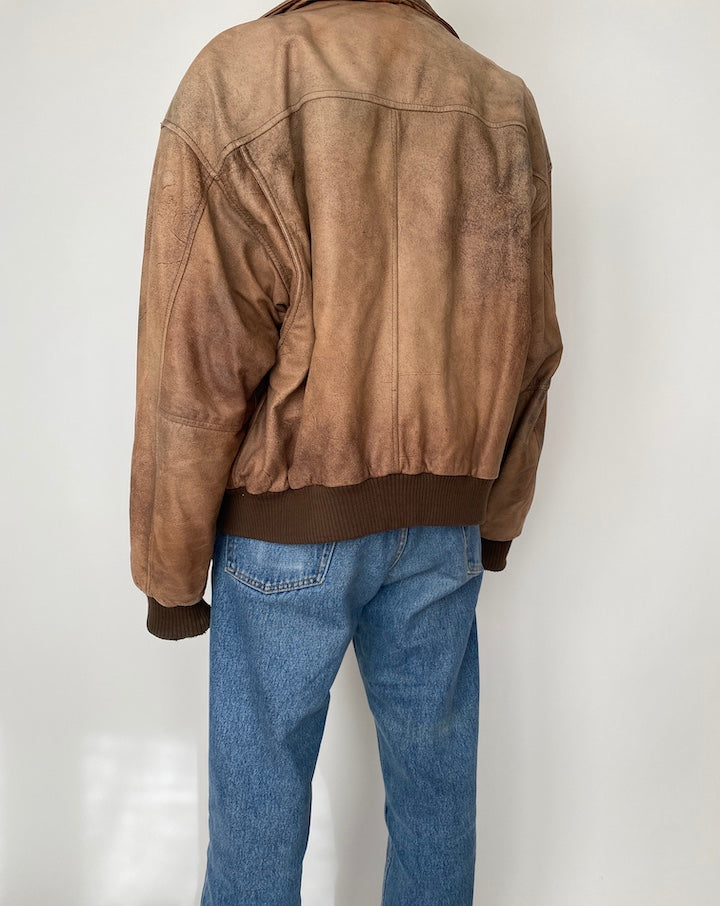 VINTAGE OVERSIZED BROWN LEATHER JACKET 2465