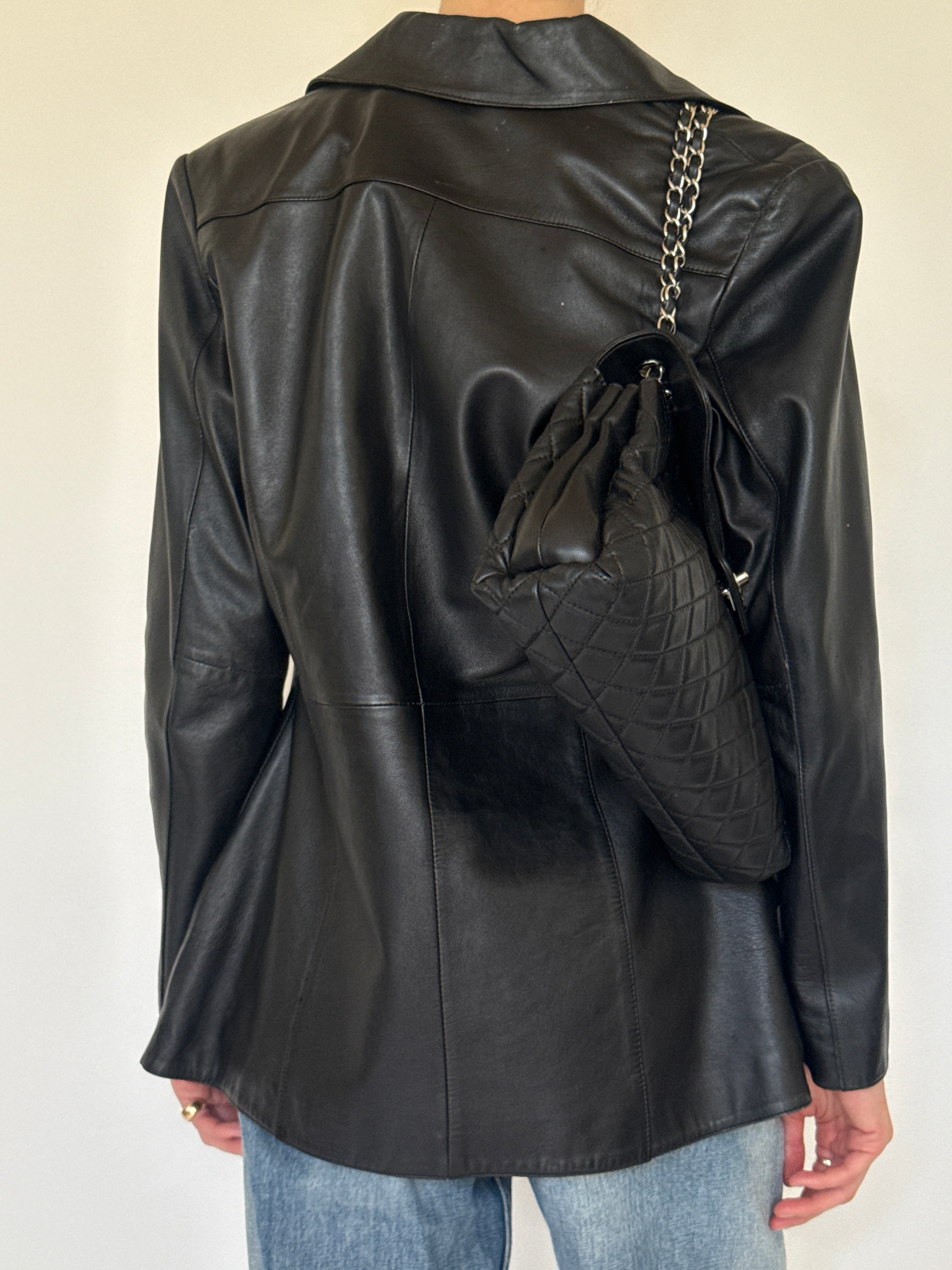 Vintage black leather blazer back view