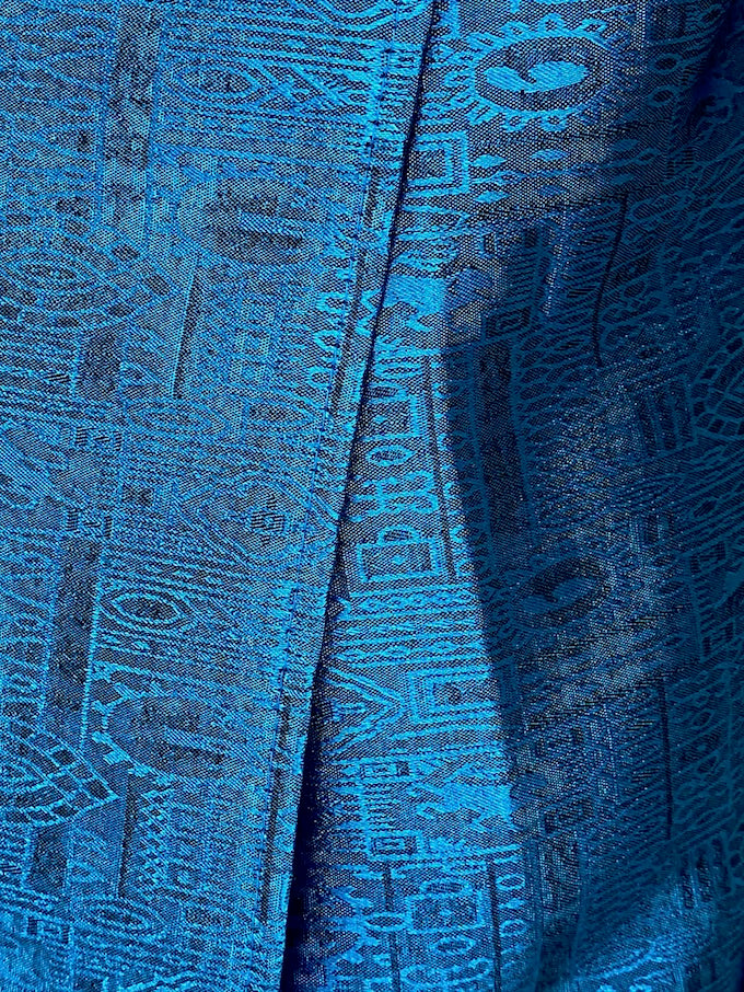 VINTAGE BROCADE WAIST-TIE WRAP PANTS BLUE METALLIC 4358