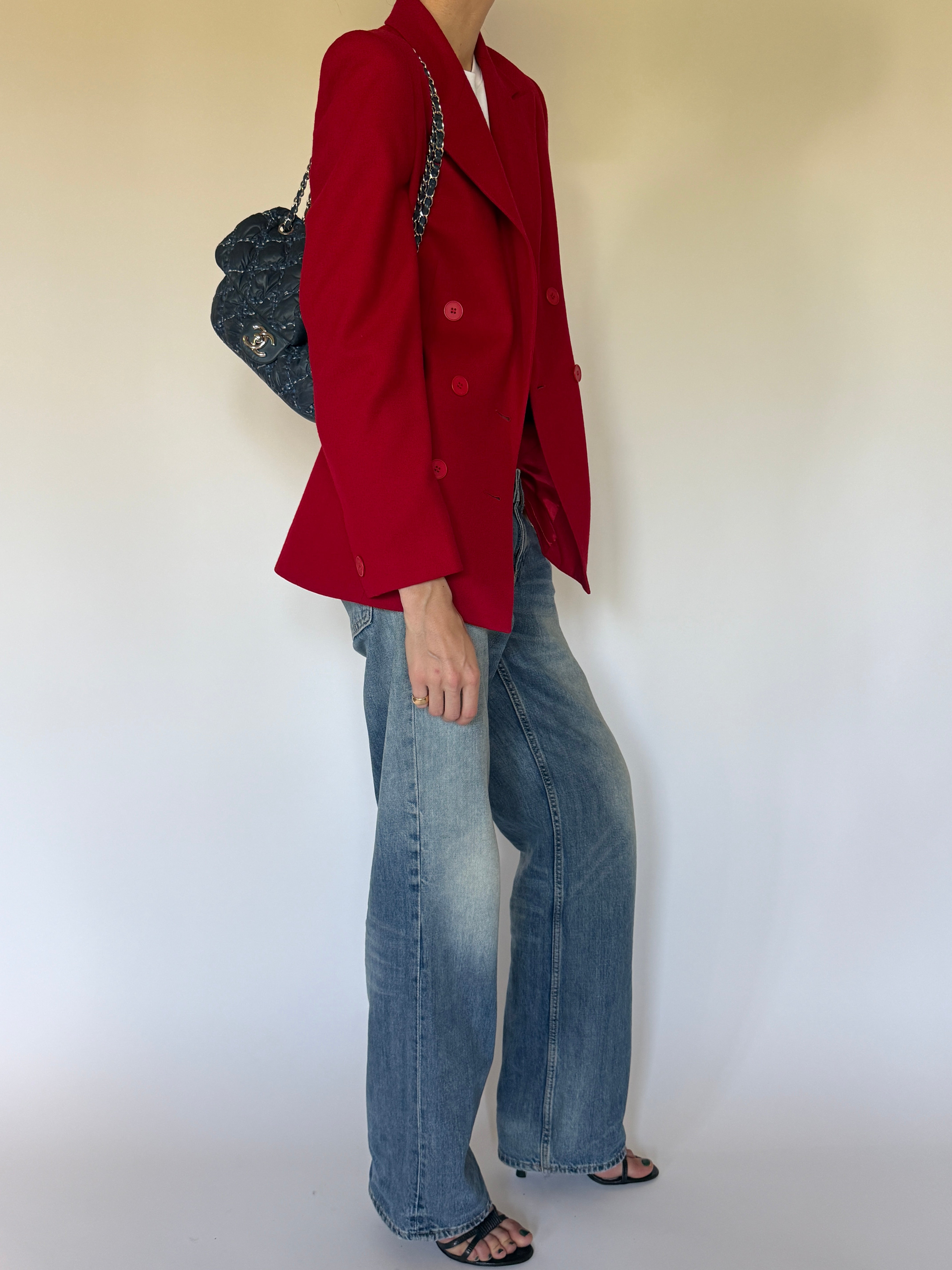 Vintage 100% wool red blazer side view