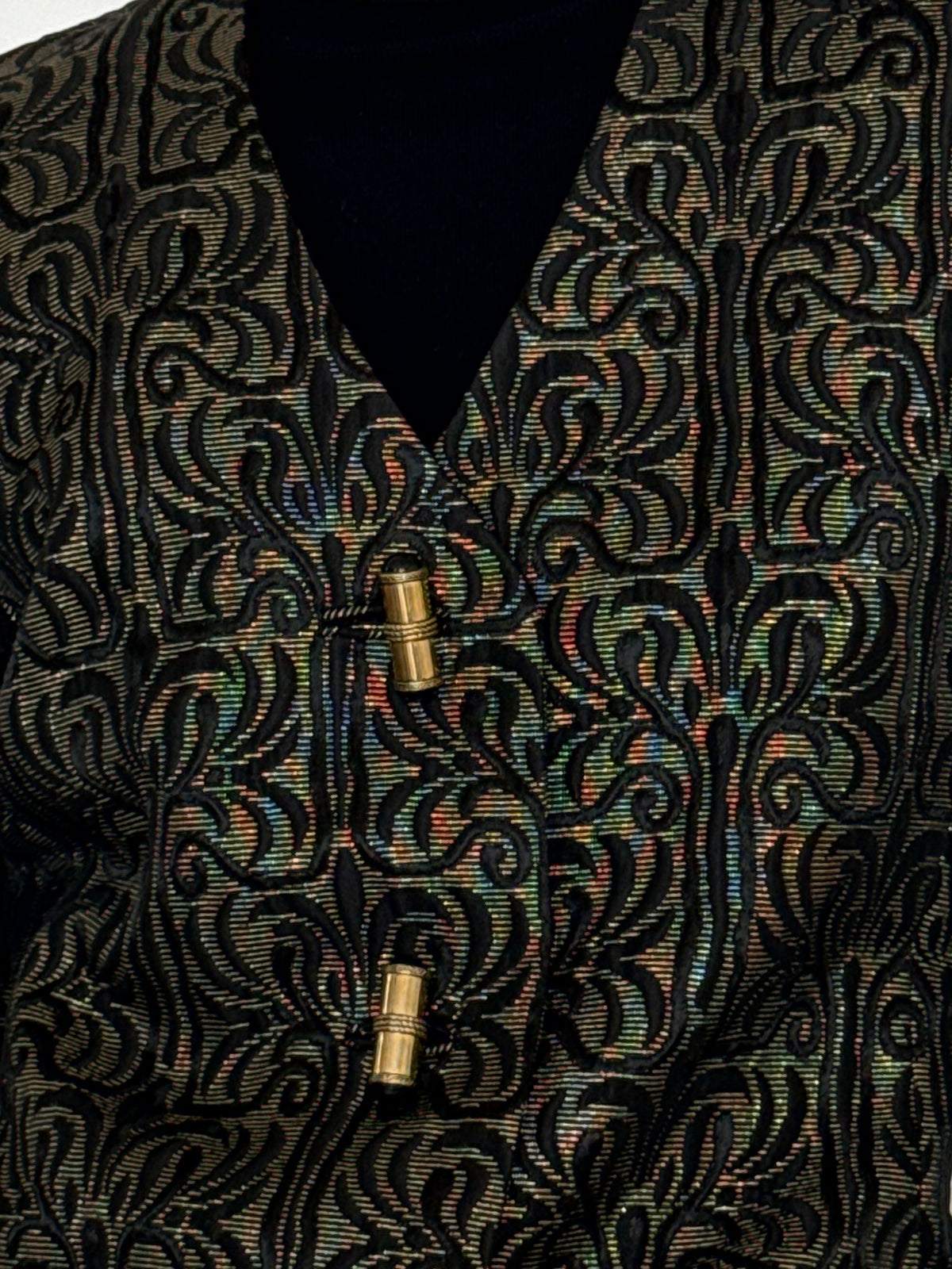 Vintage Metallic Jacquard Blazer Black Gold 7618