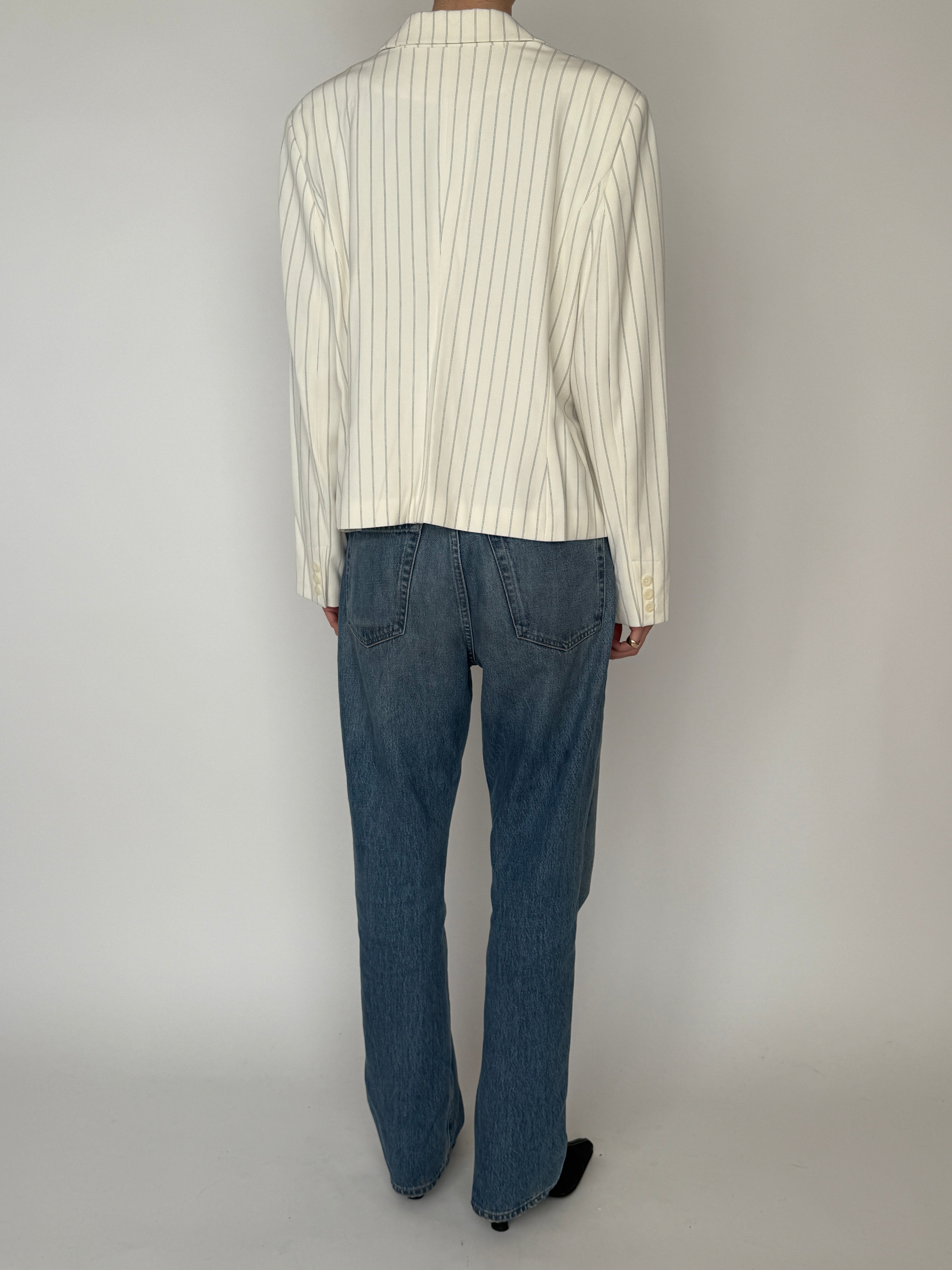 Vintage white pinstripe cropped blazer back view