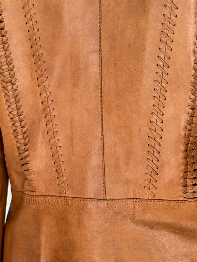 Vintage Leather Jacket with Stitch Detailing Camel 6061