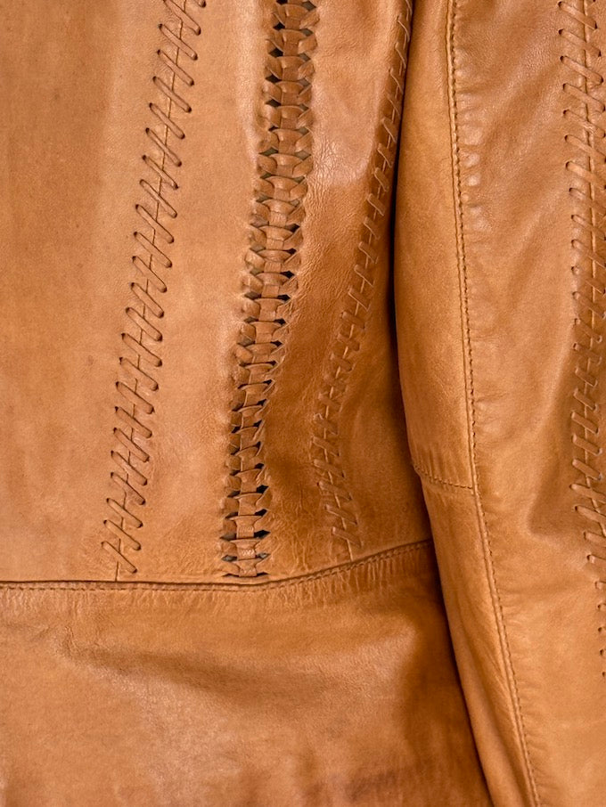 Vintage Leather Jacket with Stitch Detailing Camel 6061