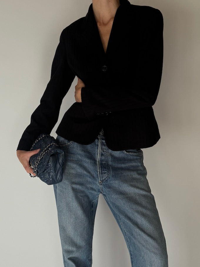 Vintage Black Tailored Pinstripe Blazer 6672