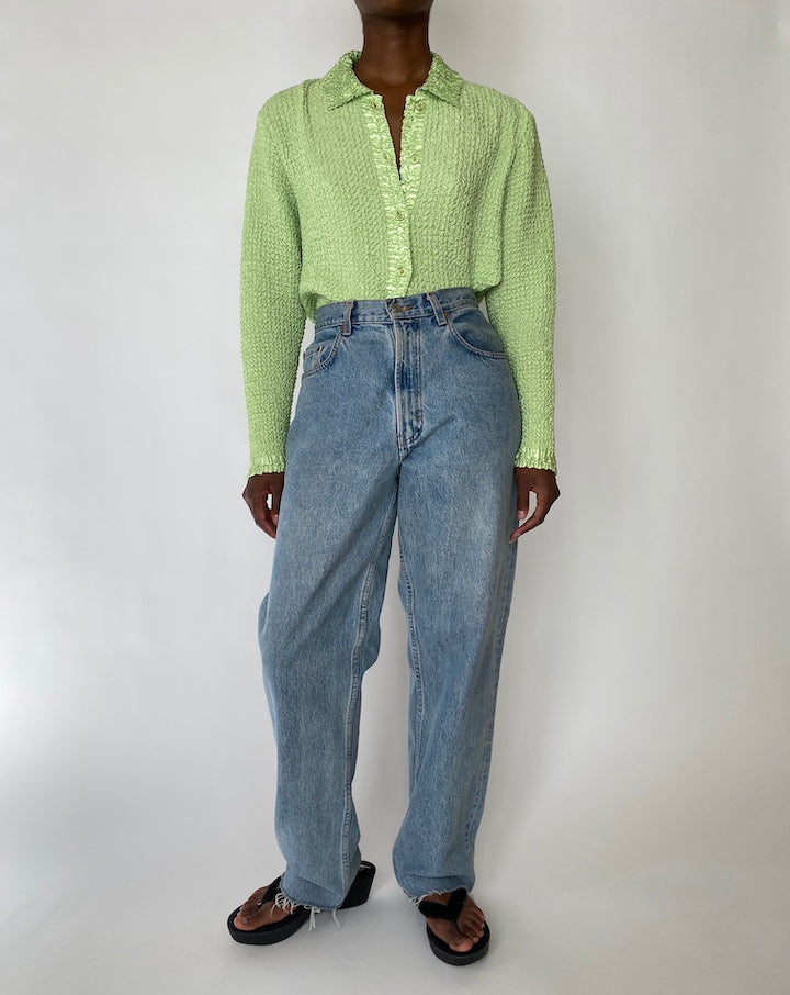 VINTAGE GREEN PLEATED BLOUSE 3901