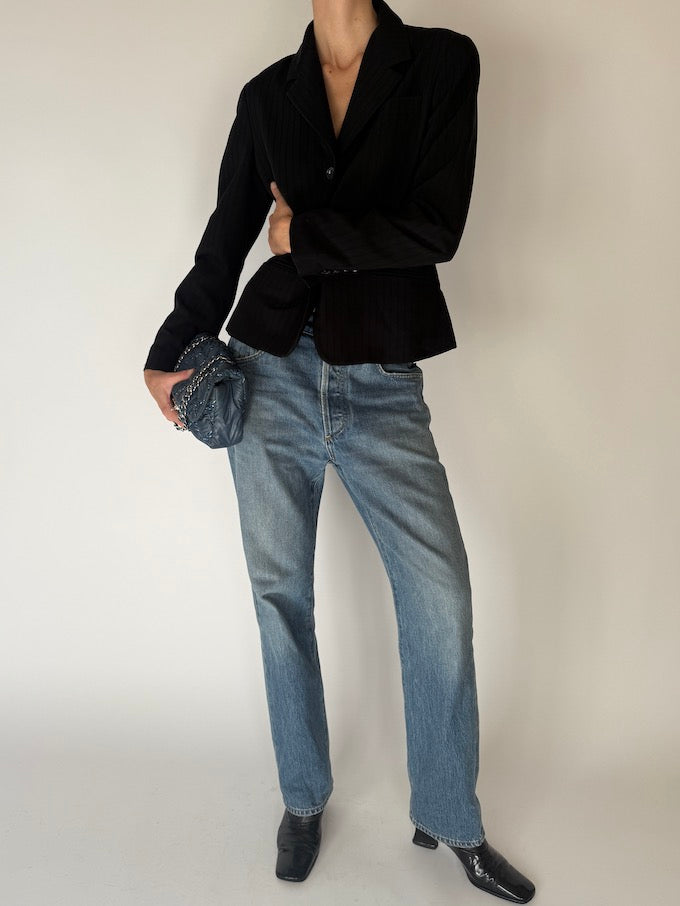 Vintage Black Tailored Pinstripe Blazer 6672