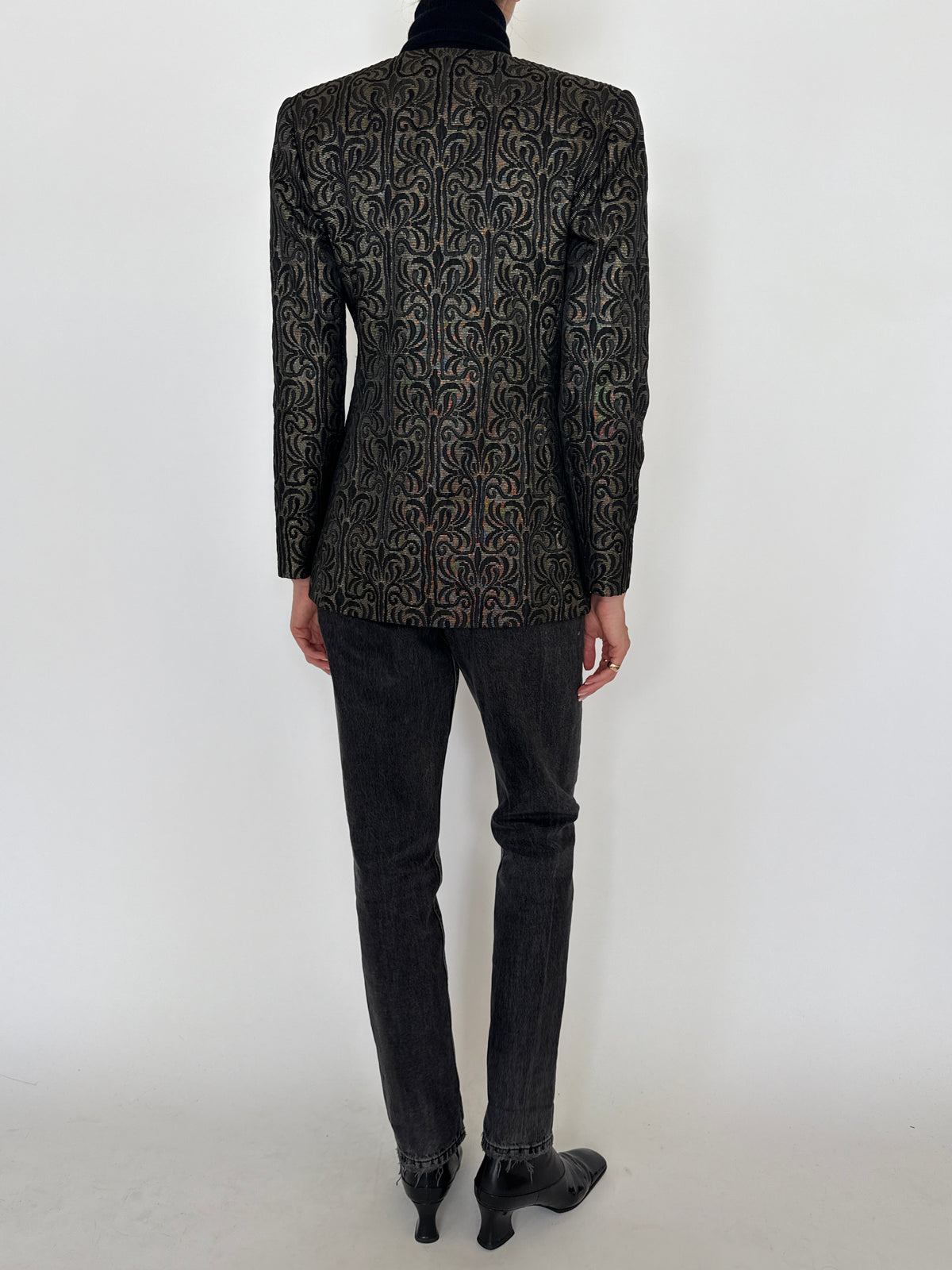 Vintage Metallic Jacquard Blazer Black Gold 7618
