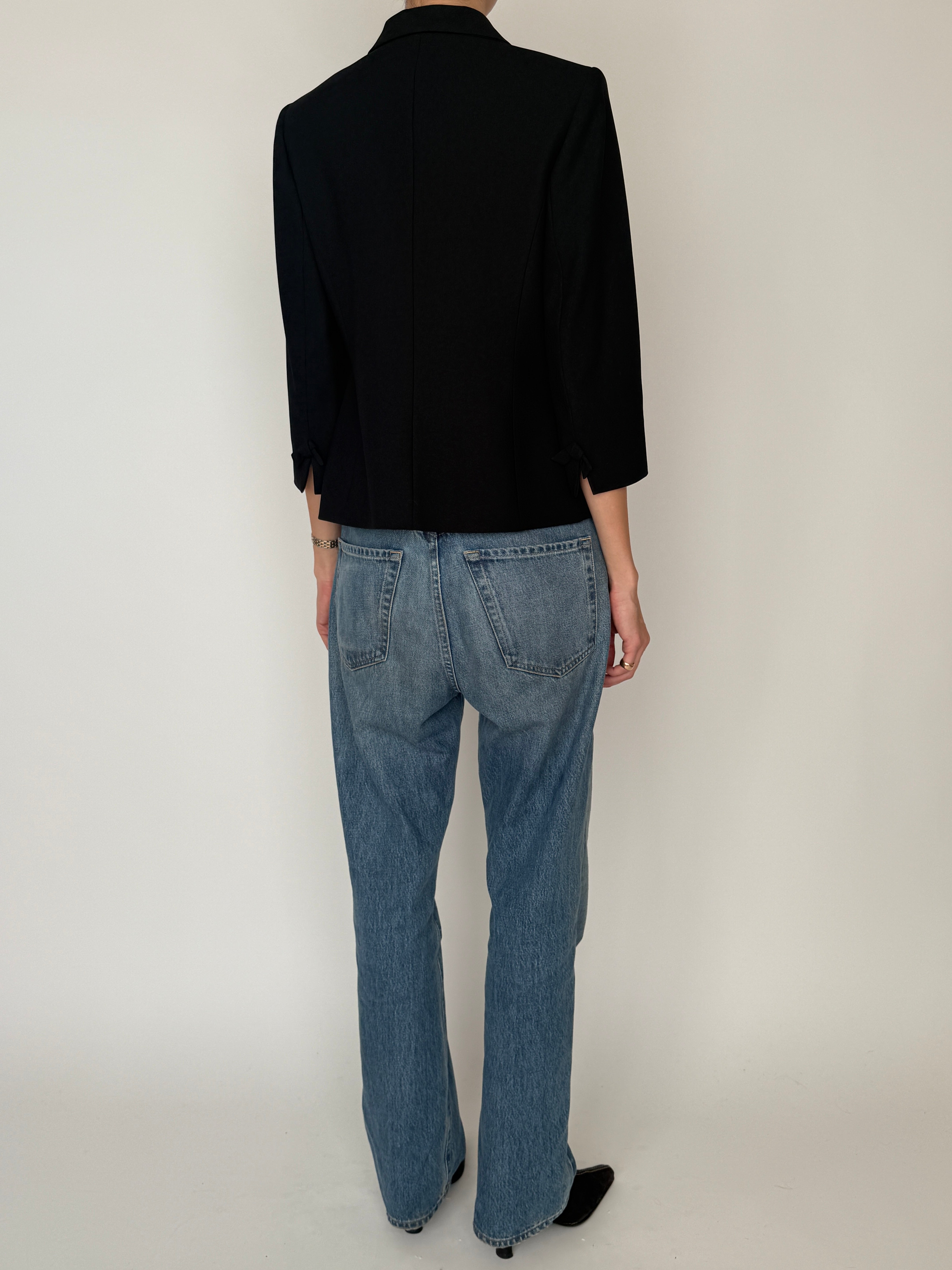 Vintage black bow detail blazer back view