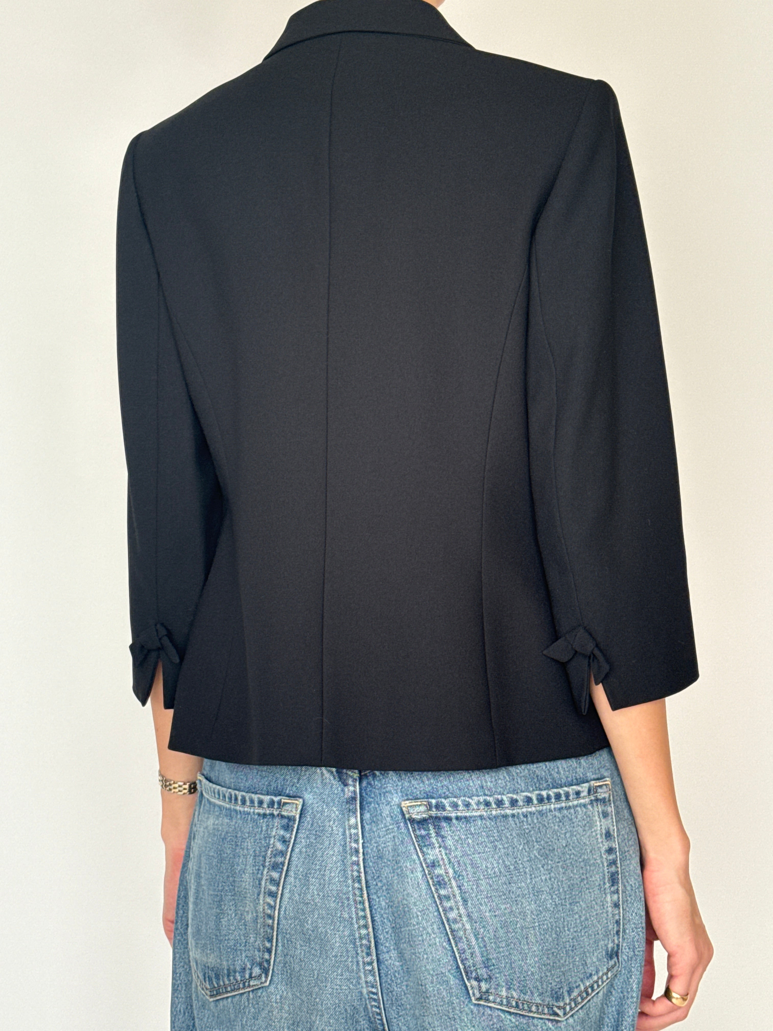 Vintage black bow detail blazer back view